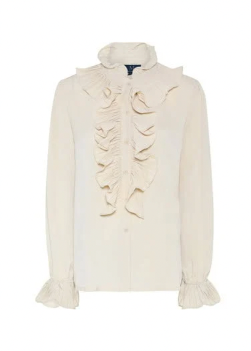 Hvit skjorte med volangdetaljer
