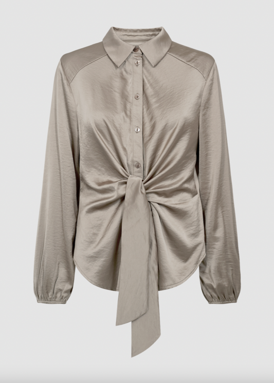 Beige bluse med knyting og ballongemer