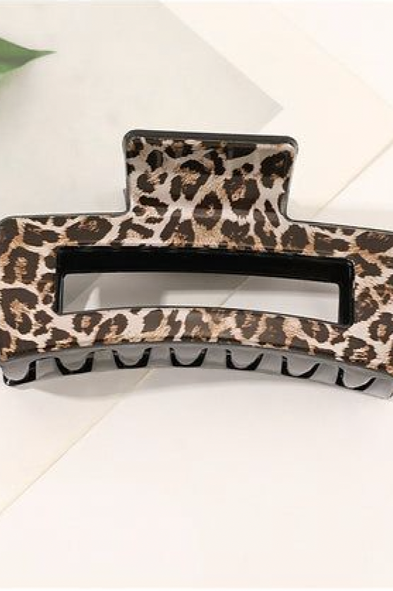 Rektangulær hårklype med leopardmønster
