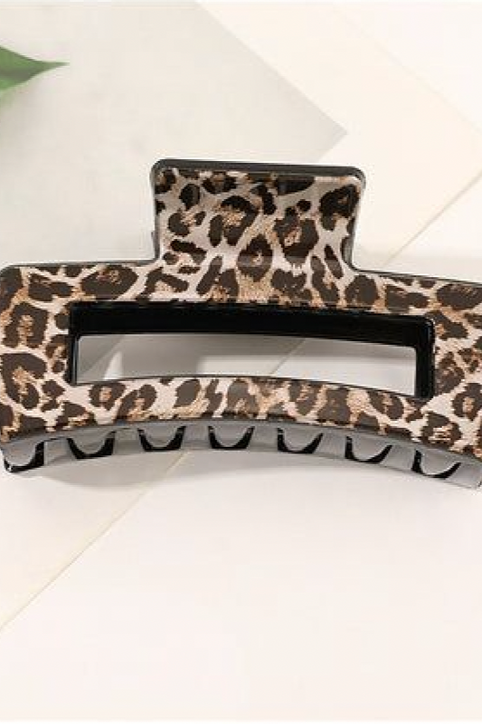 Rektangulær hårklype med leopardmønster