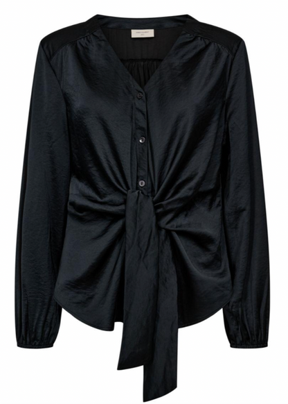 Svart satengbluse med knytedetalj