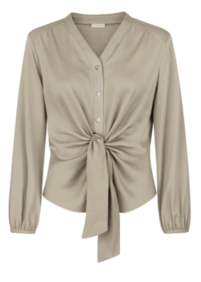 Beige satengbluse med knytedetalj