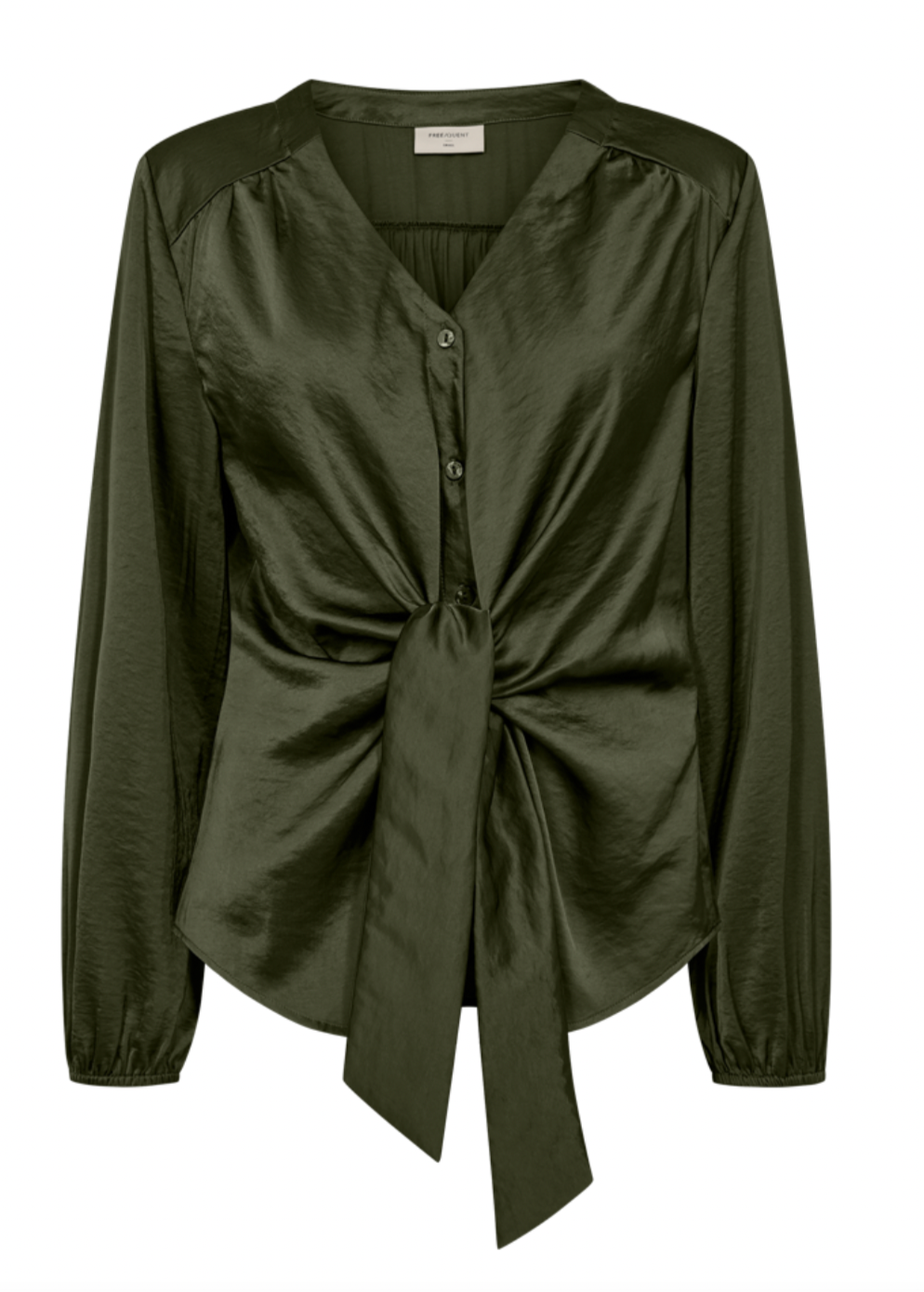 Grønn satengbluse med knytedetalj