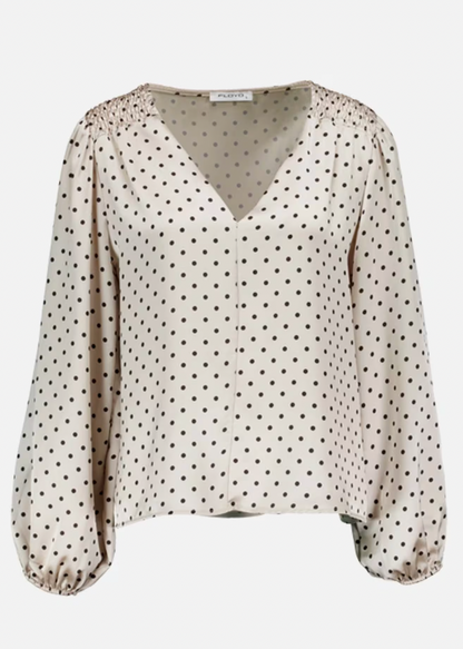 Bluse med prikker og v-hals