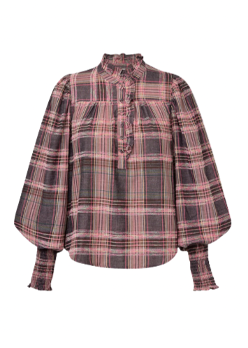 Bluse med rosa rutete mønster