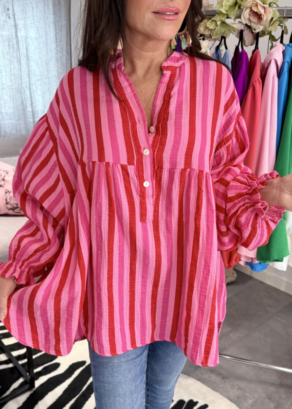 Oversize cotton blouse stripe