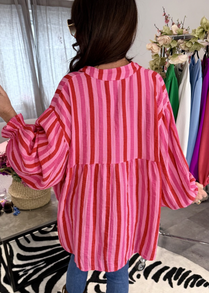 Oversize cotton blouse stripe