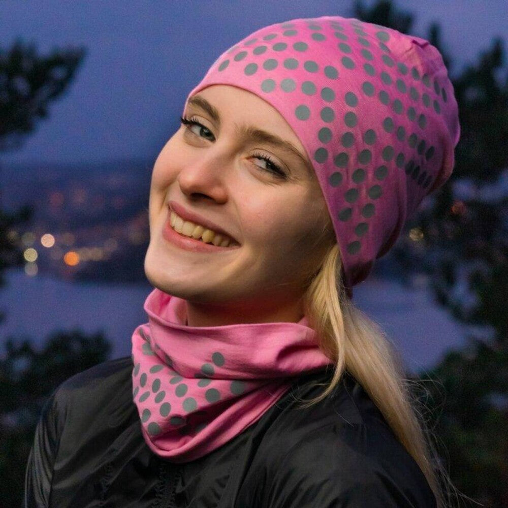 Sølvfaks lue med refleks, lys rosa